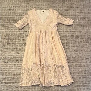 Free People Lace Midi Dress in Cream.